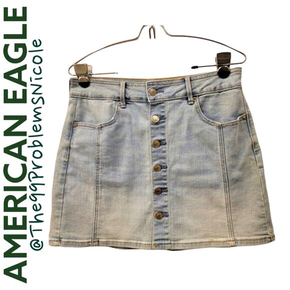 American Eagle High Waist A-Line Denim Skirt Light Wash - Picture 1 of 8